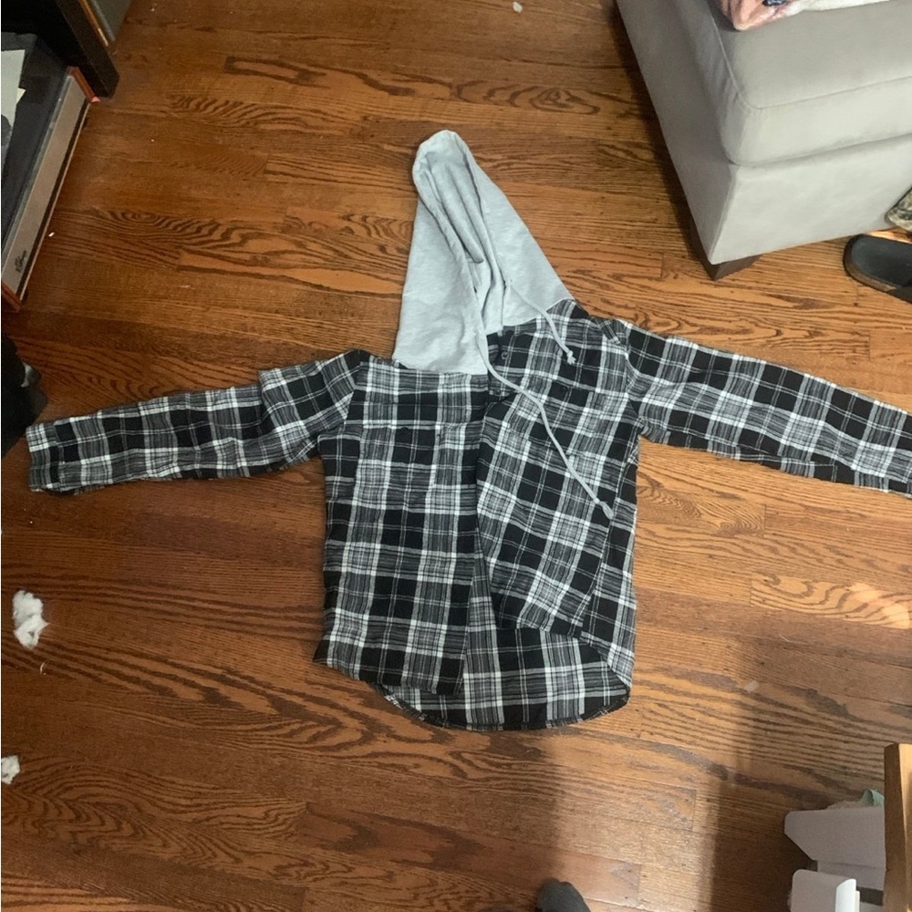 Black and Gray Button Down Plaid Shirt